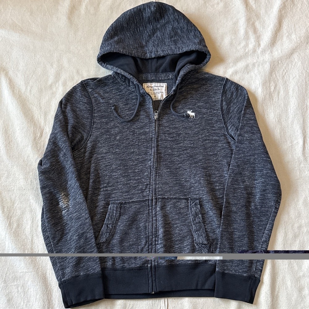 Vintage Style Abercrombie And Fitch Sherpa-lined Full-zip Up Hoodie Gray Size M